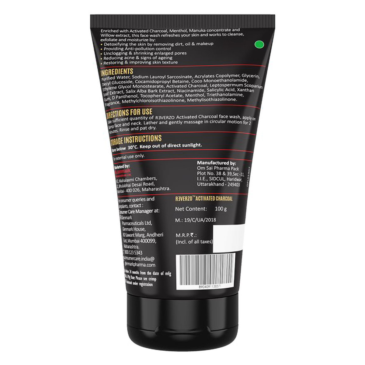 Reverzo Activated Charcoal Facewash 100 gm | Cleanses & Moisturises | Detoxifies Skin | Controls Acne And Excess Oil, Pack of 1 Reverzo Activated Charcoal Facewash 100 gm | Cleanses & Moisturises | Detoxifies Skin | Controls Acne And Excess Oil, Pack of 1