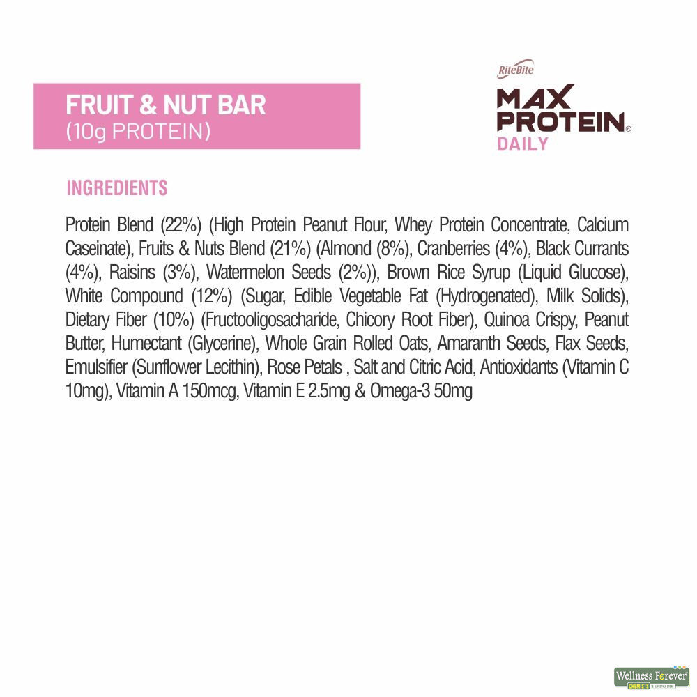 Ritebite Max Protein Fruit & Nut Bar, 50 gm, Pack of 1 Ritebite Max Protein Fruit & Nut Bar, 50 gm, Pack of 1
