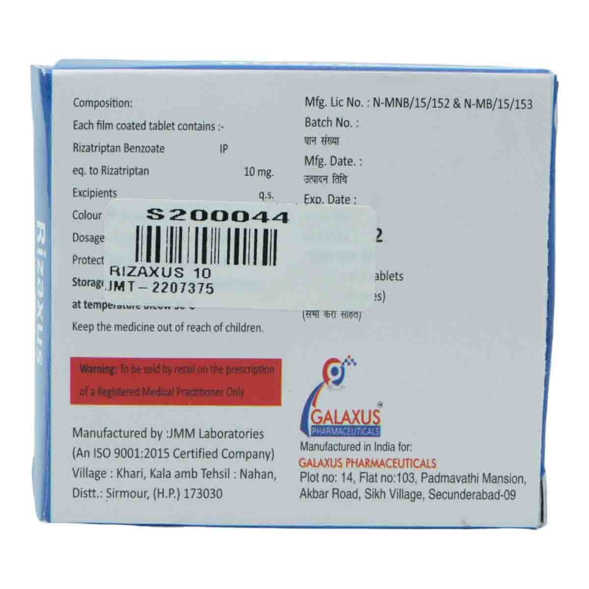 Rizaxus 10 mg Tablet 4's, Pack of 4 TABLETS Rizaxus 10 mg Tablet 4's, Pack of 4 TABLETS