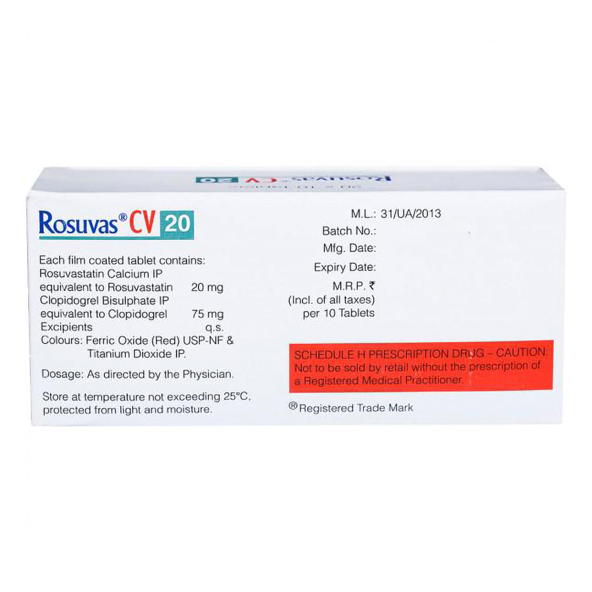 Rosuvas CV 20mg/75mg Tablet 10's, Pack of 10 Rosuvas CV 20mg/75mg Tablet 10's, Pack of 10