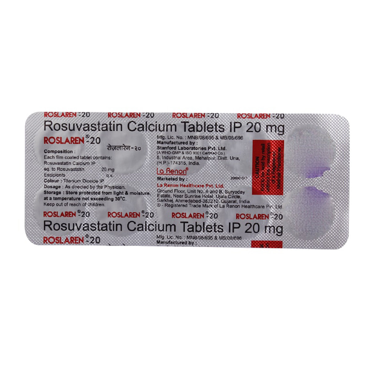 Roslaren-20mg Tablet 10's, Pack of 10 TabletS Roslaren-20mg Tablet 10's, Pack of 10 TabletS