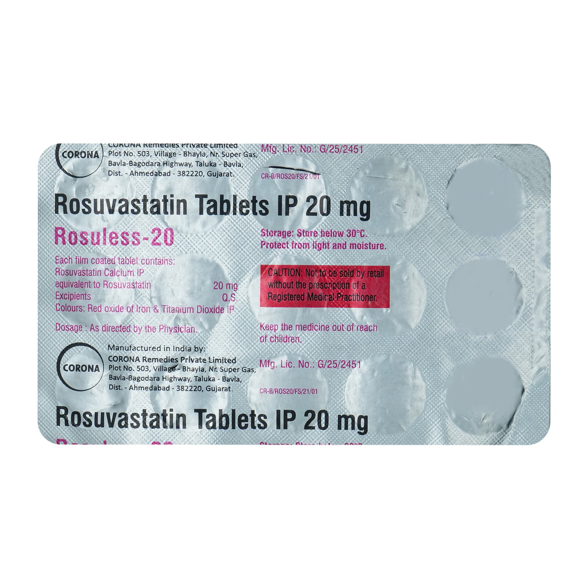 Rosuless-20 Tablet 15's, Pack of 15 TABLETS Rosuless-20 Tablet 15's, Pack of 15 TABLETS