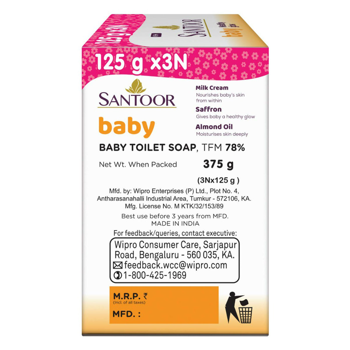 Santoor Baby Healthy Glow Soap, 375 gm (3x125 gm), Pack of 1 Santoor Baby Healthy Glow Soap, 375 gm (3x125 gm), Pack of 1