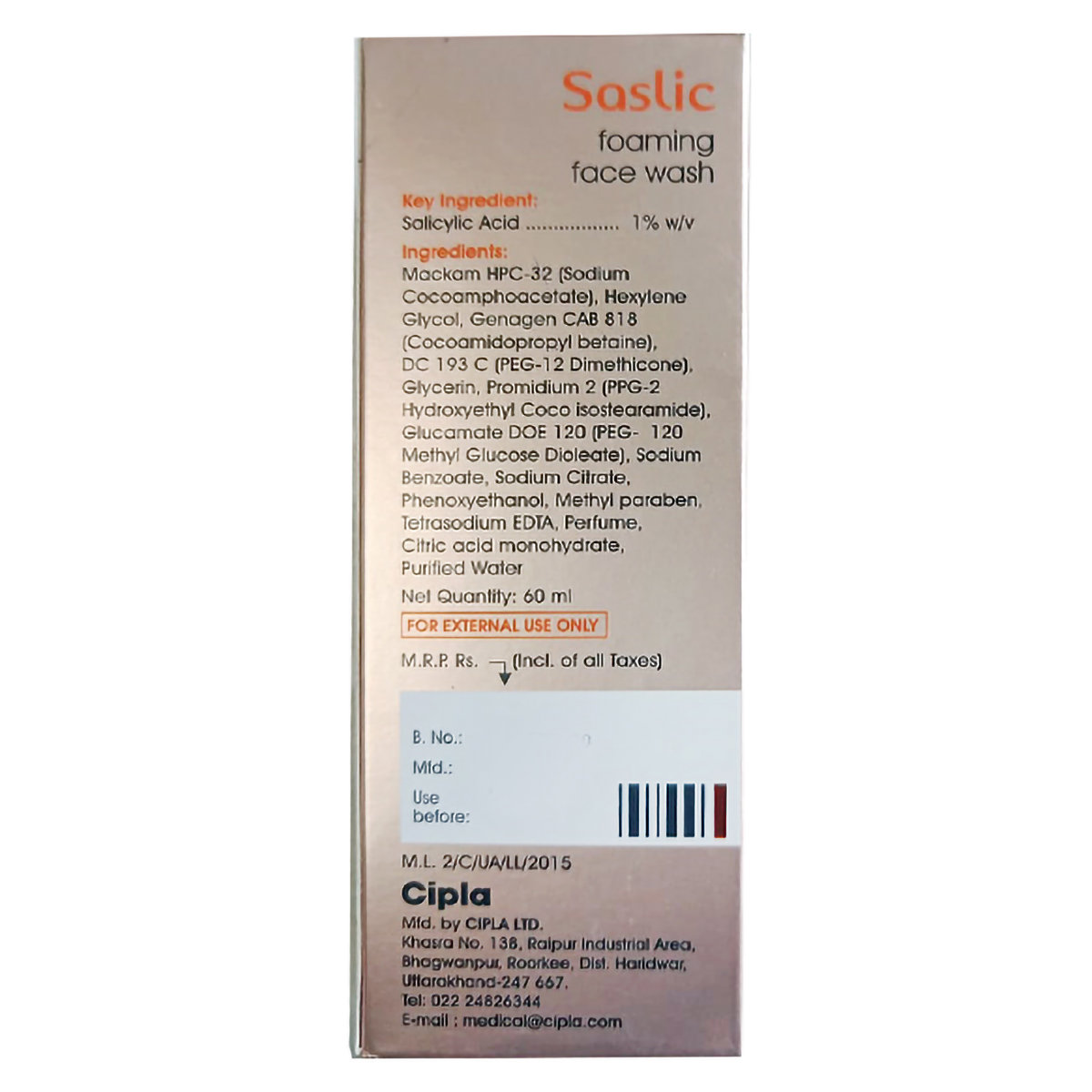 Cipla Saslic Foaming Face Wash 60 ml | Salicylic Acid | pH 5.5 | Fight Acne | For Oily & Pimple Prone Skin, Pack of 1 Cipla Saslic Foaming Face Wash 60 ml | Salicylic Acid | pH 5.5 | Fight Acne | For Oily & Pimple Prone Skin, Pack of 1