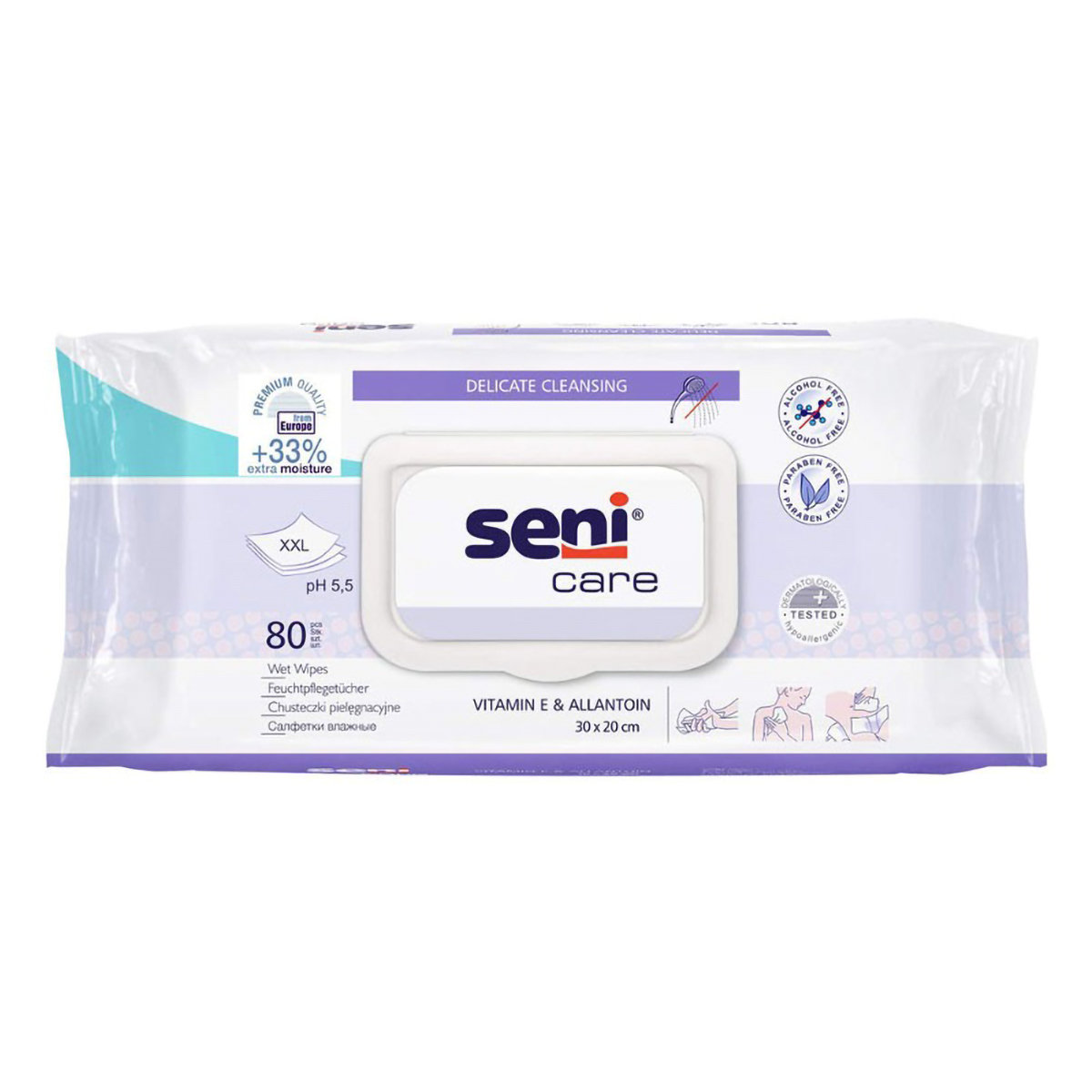 Seni Care Wet Wipes 80 Count | Vitamin E And Allantoin | Delicate Cleansing | pH Balanced | For Sensitive Skin, Pack of 1 Seni Care Wet Wipes 80 Count | Vitamin E And Allantoin | Delicate Cleansing | pH Balanced | For Sensitive Skin, Pack of 1