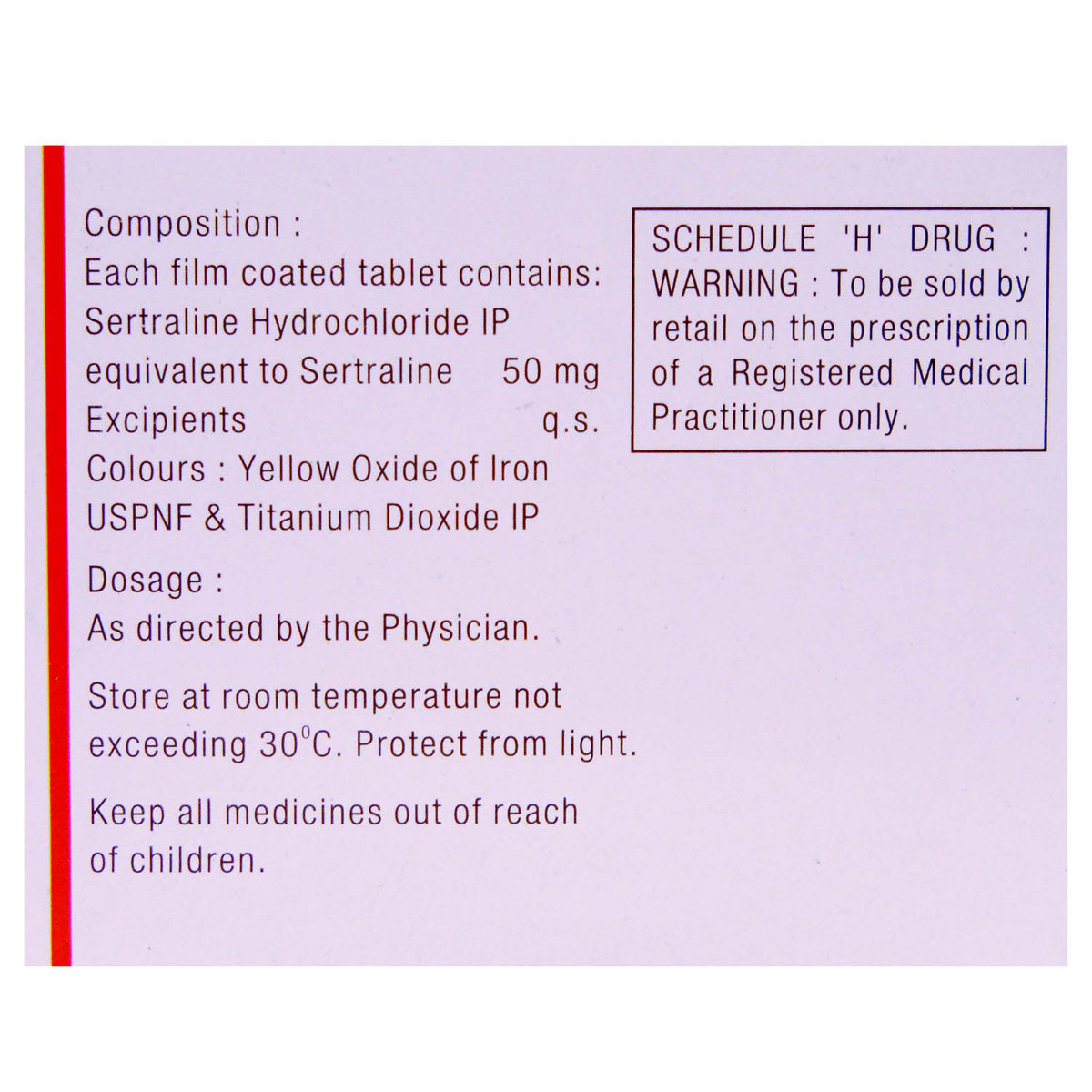 Serta-50 Tablet 15's, Pack of 15 TABLETS Serta-50 Tablet 15's, Pack of 15 TABLETS