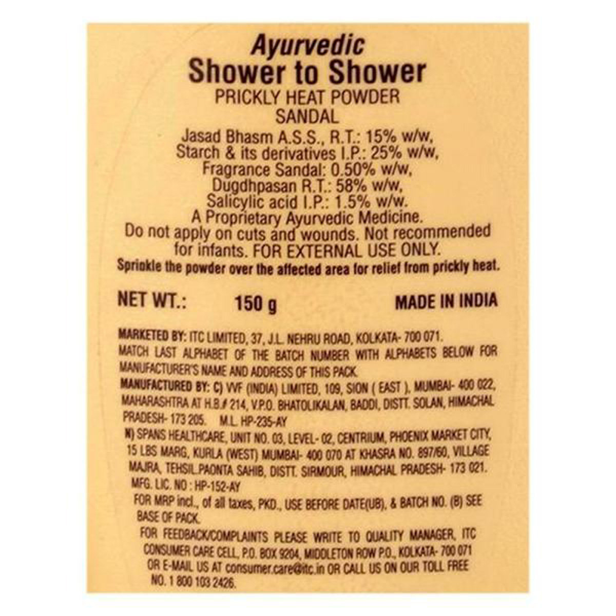 Shower To Shower Prickly Heat Sandal Powder 150 gm | Relieves Prickly Heat, Pack of 1 Shower To Shower Prickly Heat Sandal Powder 150 gm | Relieves Prickly Heat, Pack of 1