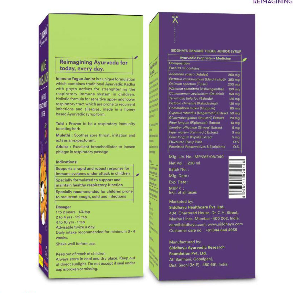 Siddhayu Immune Yogue Junior Syrup for Kids, 200 ml, Pack of 1 Siddhayu Immune Yogue Junior Syrup for Kids, 200 ml, Pack of 1