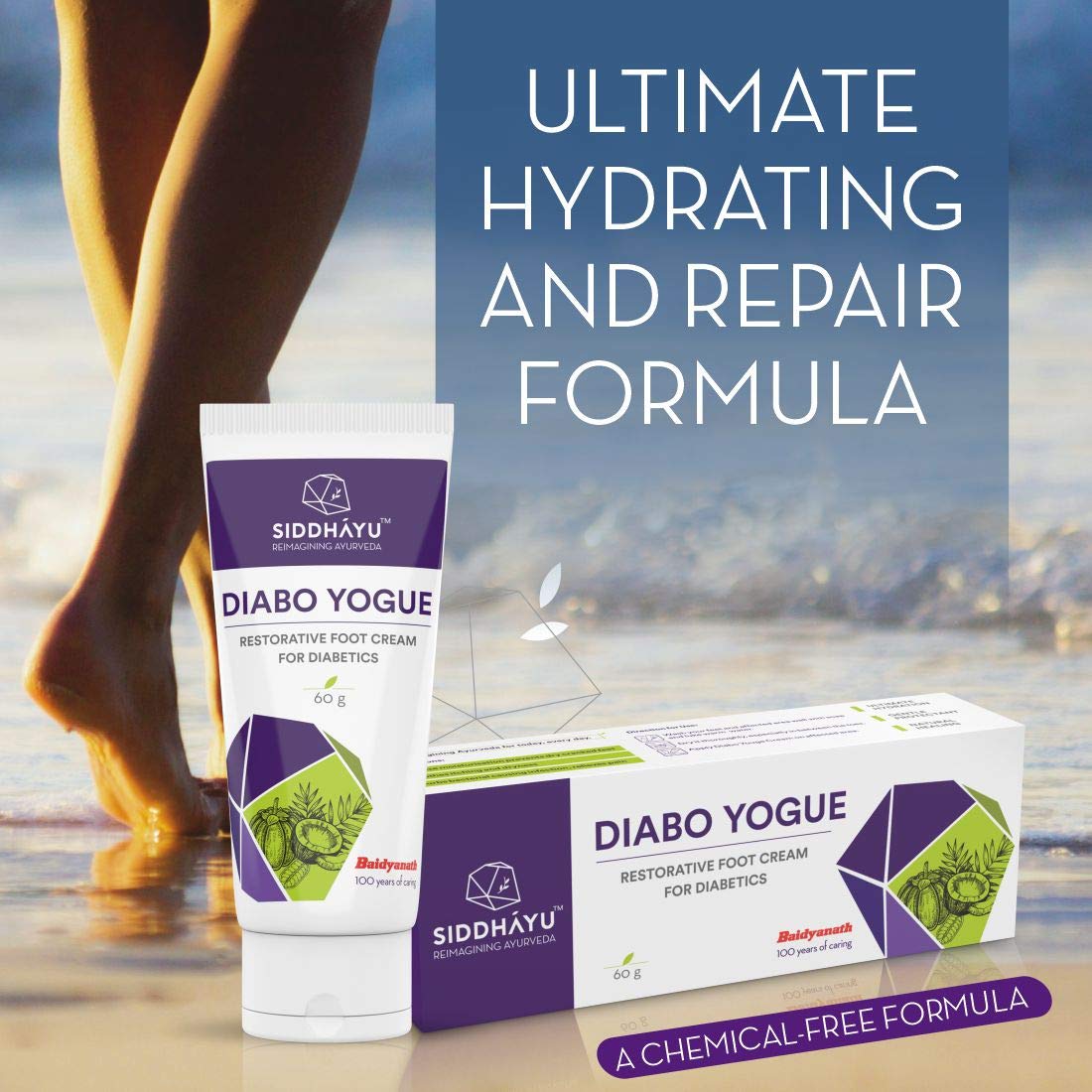 Siddhayu Diabo Yogue Restorative Foot Cream 60 gm | Intense Moisturization To Prevent Dry Cracked Feet | Soothes Itching | Relieves Pain | For Diabetic Foot Problems, Pack of 1 Siddhayu Diabo Yogue Restorative Foot Cream 60 gm | Intense Moisturization To Prevent Dry Cracked Feet | Soothes Itching | Relieves Pain | For Diabetic Foot Problems, Pack of 1