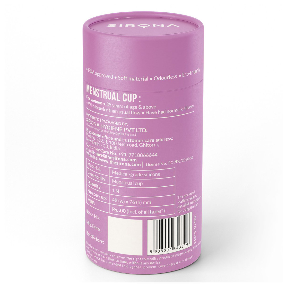 Sirona Pad-Free Periods Menstrual Cup Large, 1 Count, Pack of 1 Sirona Pad-Free Periods Menstrual Cup Large, 1 Count, Pack of 1