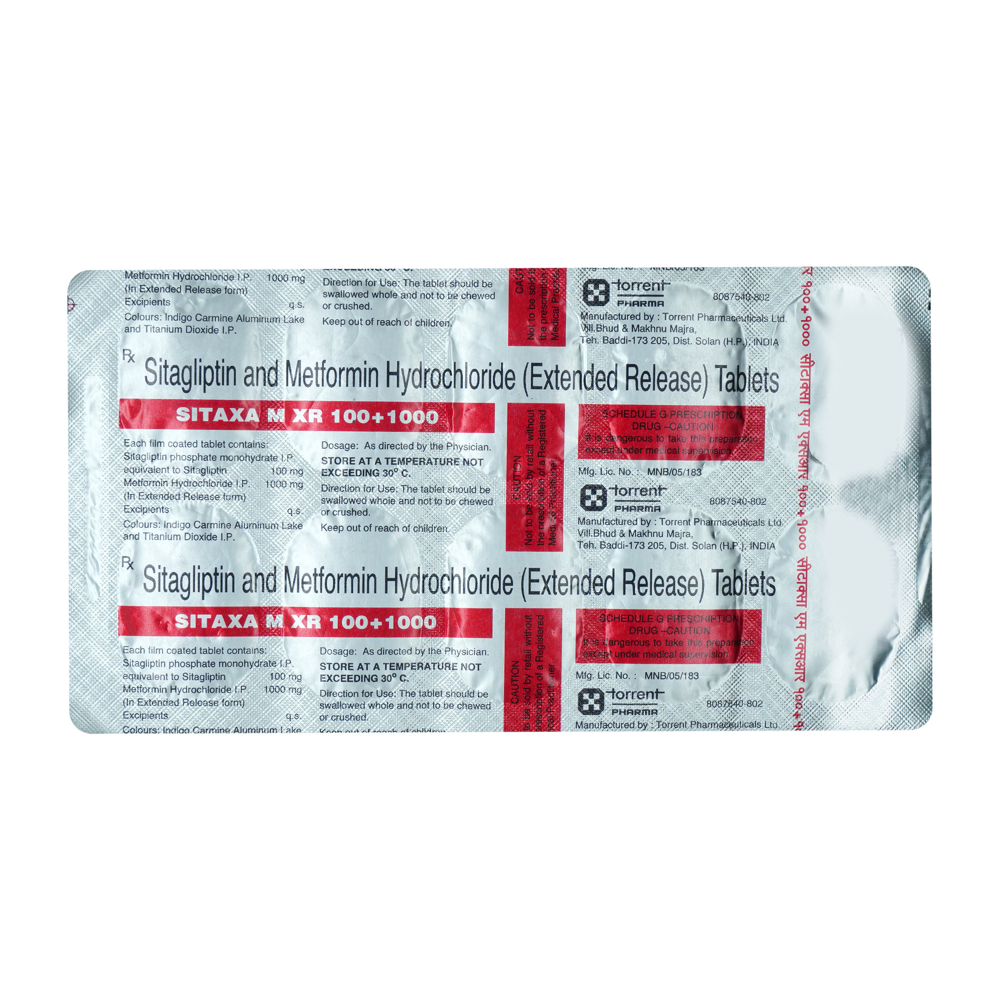 Sitaxa M XR 100 mg/1000 mg Tablet 10's, Pack of 10 TabletS Sitaxa M XR 100 mg/1000 mg Tablet 10's, Pack of 10 TabletS