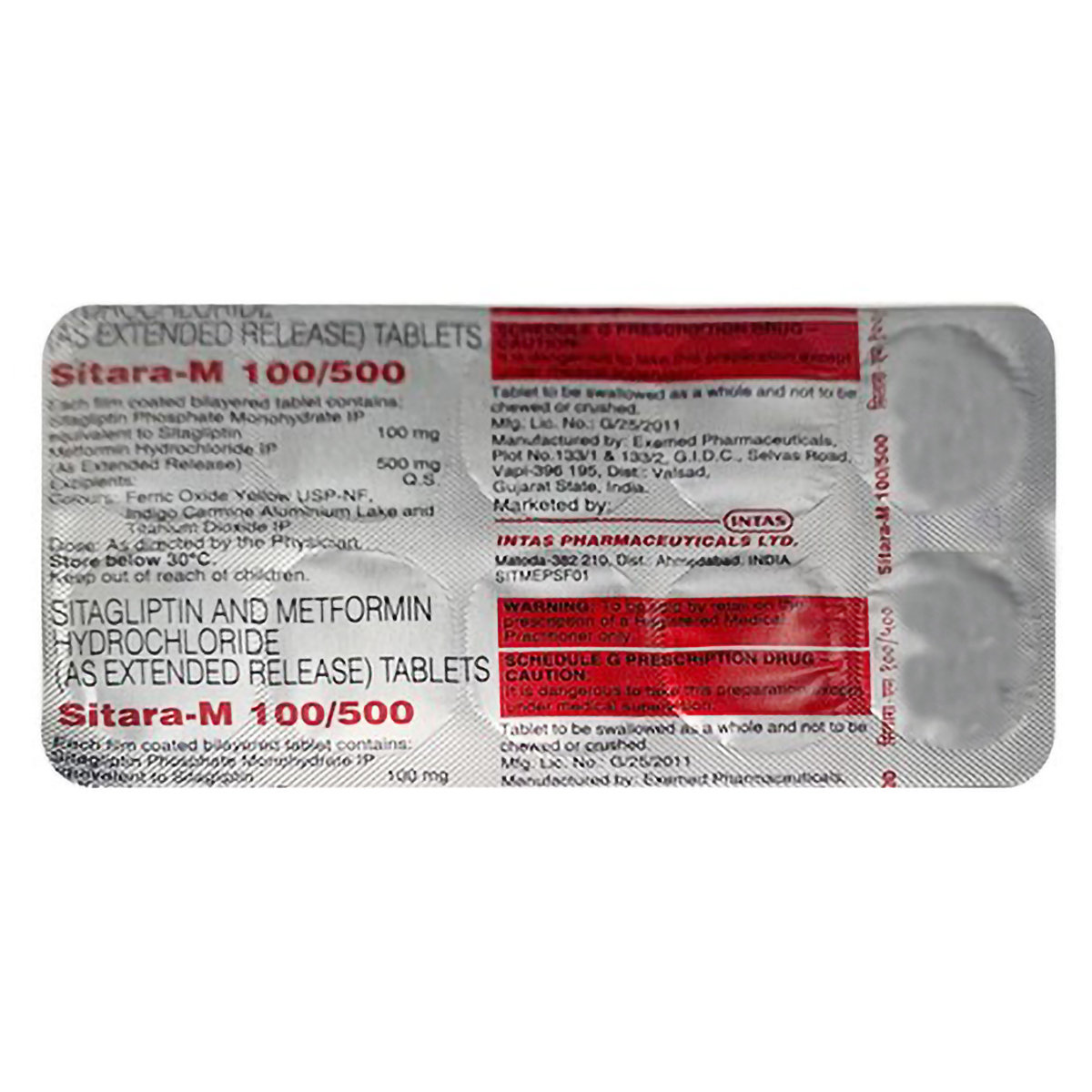 Sitara-M 100 mg/500 mg Tablet 10's, Pack of 10 TabletS Sitara-M 100 mg/500 mg Tablet 10's, Pack of 10 TabletS