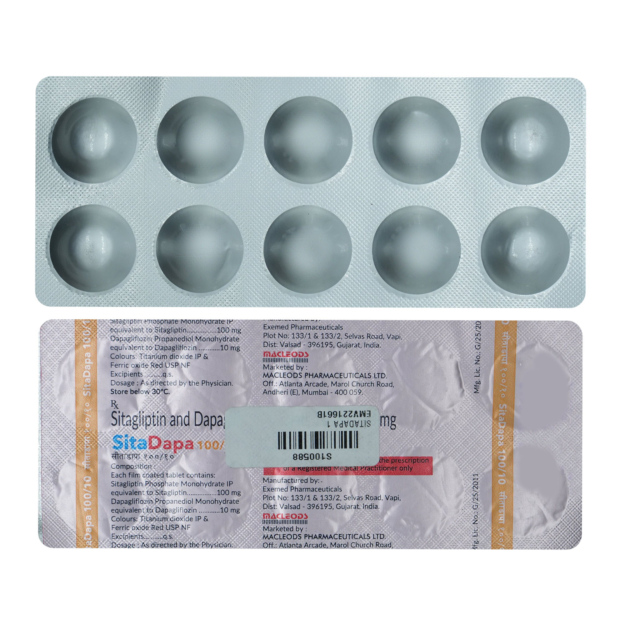 Sitadapa 100 mg/10 mg Tablet 10's, Pack of 10 Sitadapa 100 mg/10 mg Tablet 10's, Pack of 10