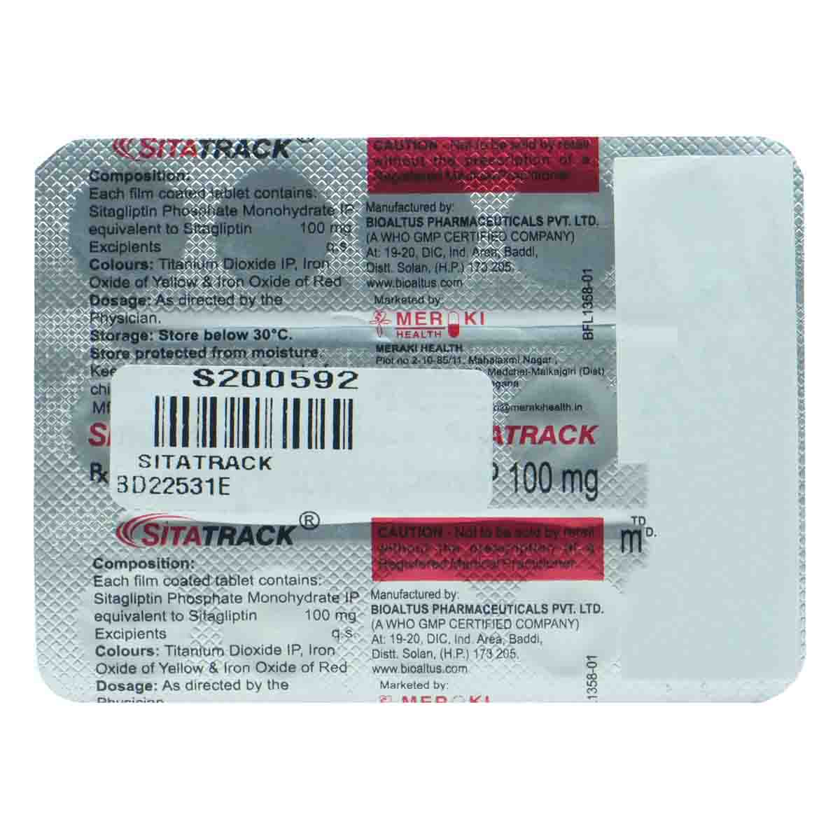 Sitatrack 100 Tablet 15's, Pack of 15 TABLETS Sitatrack 100 Tablet 15's, Pack of 15 TABLETS