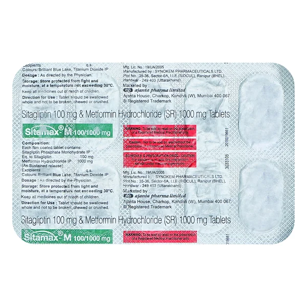 Sitamax-M 100/1000 Tablet 10's, Pack of 10 TABLETS