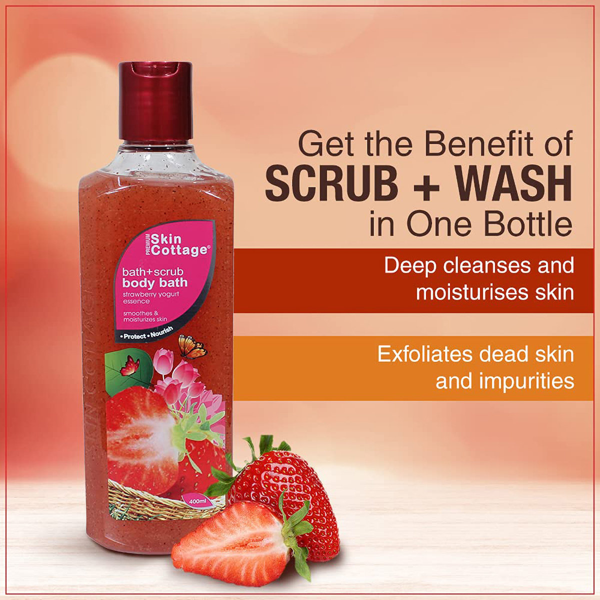 Skin Cottage Strawberry Yogurt Essence Bath+Scrub Body Bath 400 ml | Gently Cleanses & Exfoliates | Keep Moisturised With Refreshing Strawberry Fragrance, Pack of 1 Skin Cottage Strawberry Yogurt Essence Bath+Scrub Body Bath 400 ml | Gently Cleanses & Exfoliates | Keep Moisturised With Refreshing Strawberry Fragrance, Pack of 1