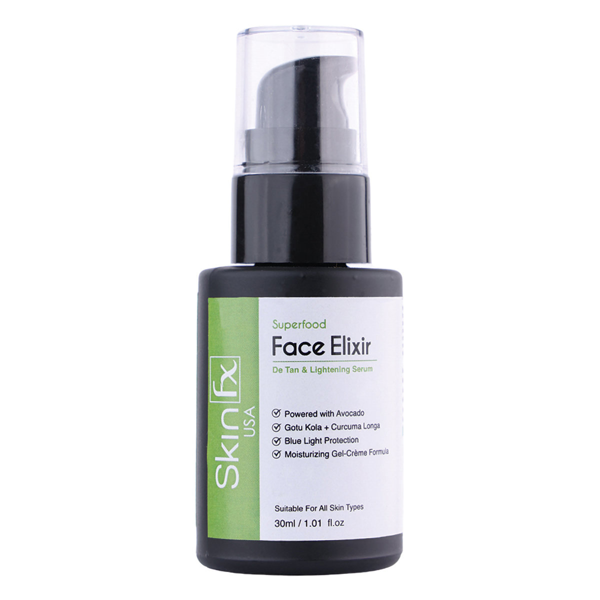 Skin Fx Face Elixir De-Tan & Lightening Serum 30 ml | Avacado, Gotu Kola & Cucuma Longa | For 72 Hr Moisturization | Blue Light Protection | Gel-Crème Formula | For All Skin Type, Pack of 1 Skin Fx Face Elixir De-Tan & Lightening Serum 30 ml | Avacado, Gotu Kola & Cucuma Longa | For 72 Hr Moisturization | Blue Light Protection | Gel-Crème Formula | For All Skin Type, Pack of 1