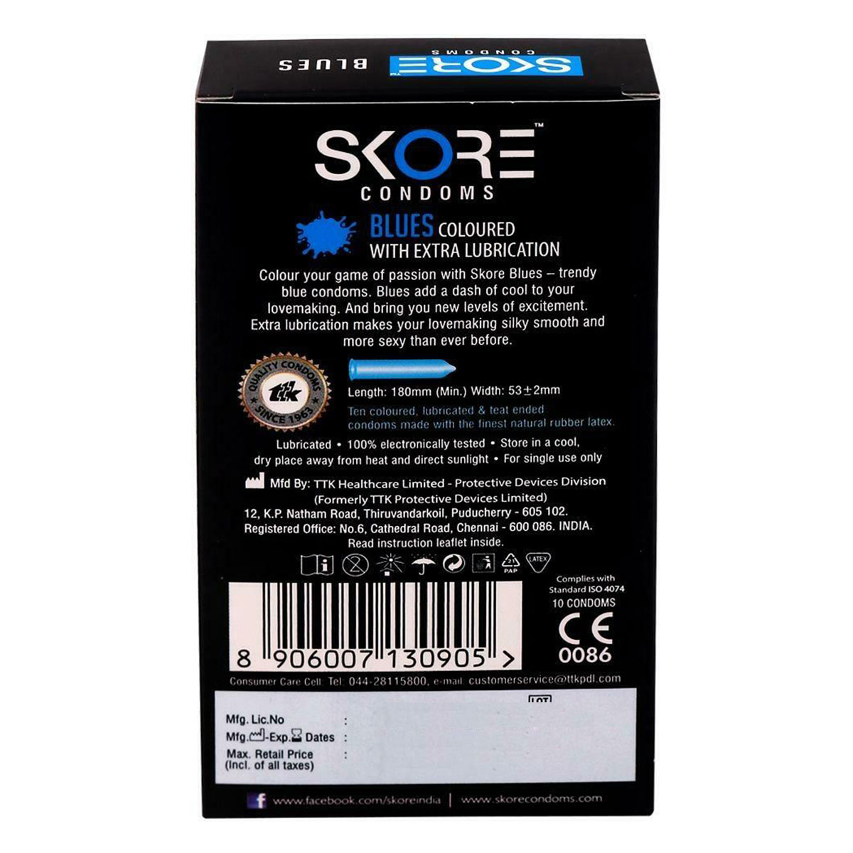 Skore Blues Condoms, 10 Count, Pack of 1 Skore Blues Condoms, 10 Count, Pack of 1