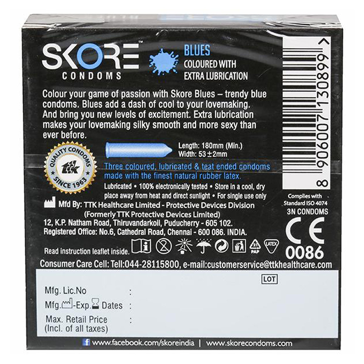 Skore Blues Condoms, 3 Count, Pack of 1 Skore Blues Condoms, 3 Count, Pack of 1