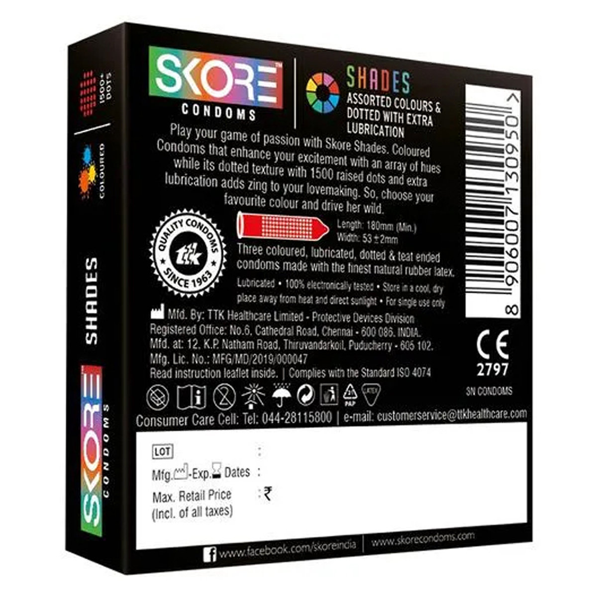 Skore Shades Dotted & Coloured Condoms, 3 Count, Pack of 1 Skore Shades Dotted & Coloured Condoms, 3 Count, Pack of 1