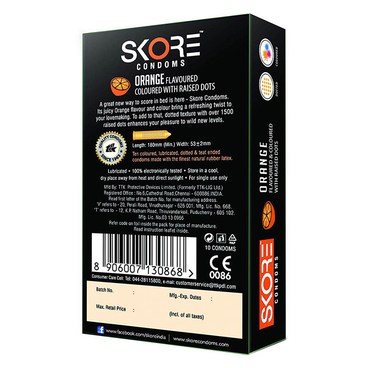 Skore Orange Flavour Condoms, 10 Count, Pack of 1 Skore Orange Flavour Condoms, 10 Count, Pack of 1