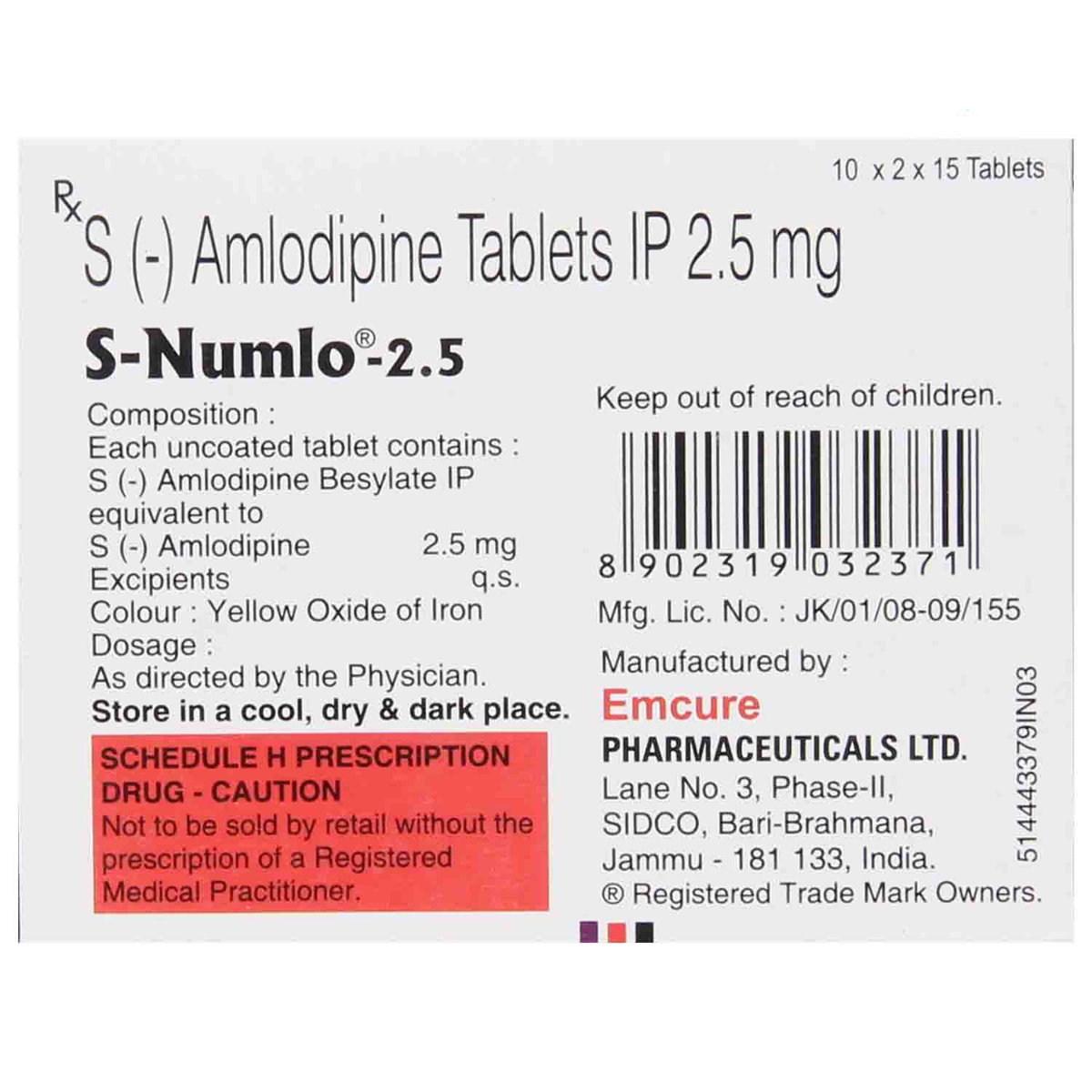 S-Numlo 2.5 Tablet 15's, Pack of 15 TABLETS S-Numlo 2.5 Tablet 15's, Pack of 15 TABLETS