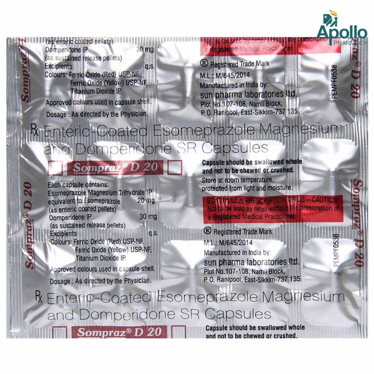 Sompraz D 20 Capsule 15's, Pack of 15 CAPSULES Sompraz D 20 Capsule 15's, Pack of 15 CAPSULES