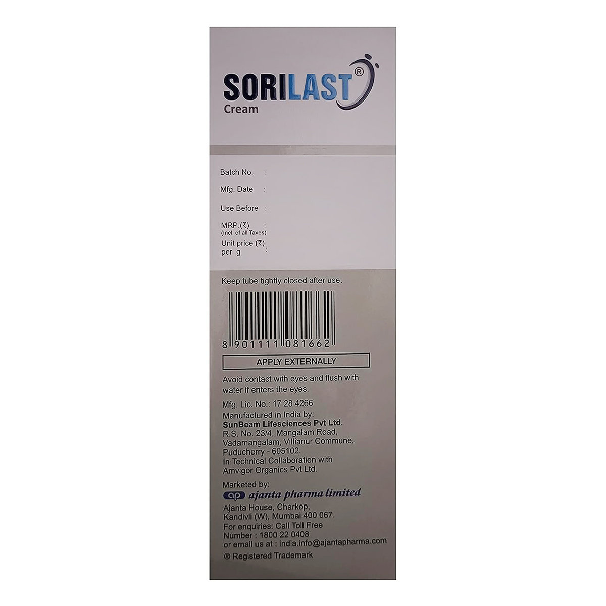 Sorilast Cream 150 gm, Pack of 1 Sorilast Cream 150 gm, Pack of 1