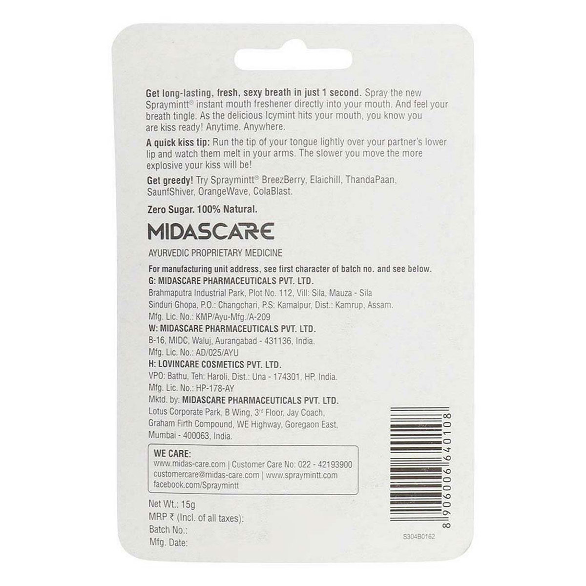 Midascare Icymint Spraymintt Mouth Freshener, 15 gm, Pack of 1 Midascare Icymint Spraymintt Mouth Freshener, 15 gm, Pack of 1