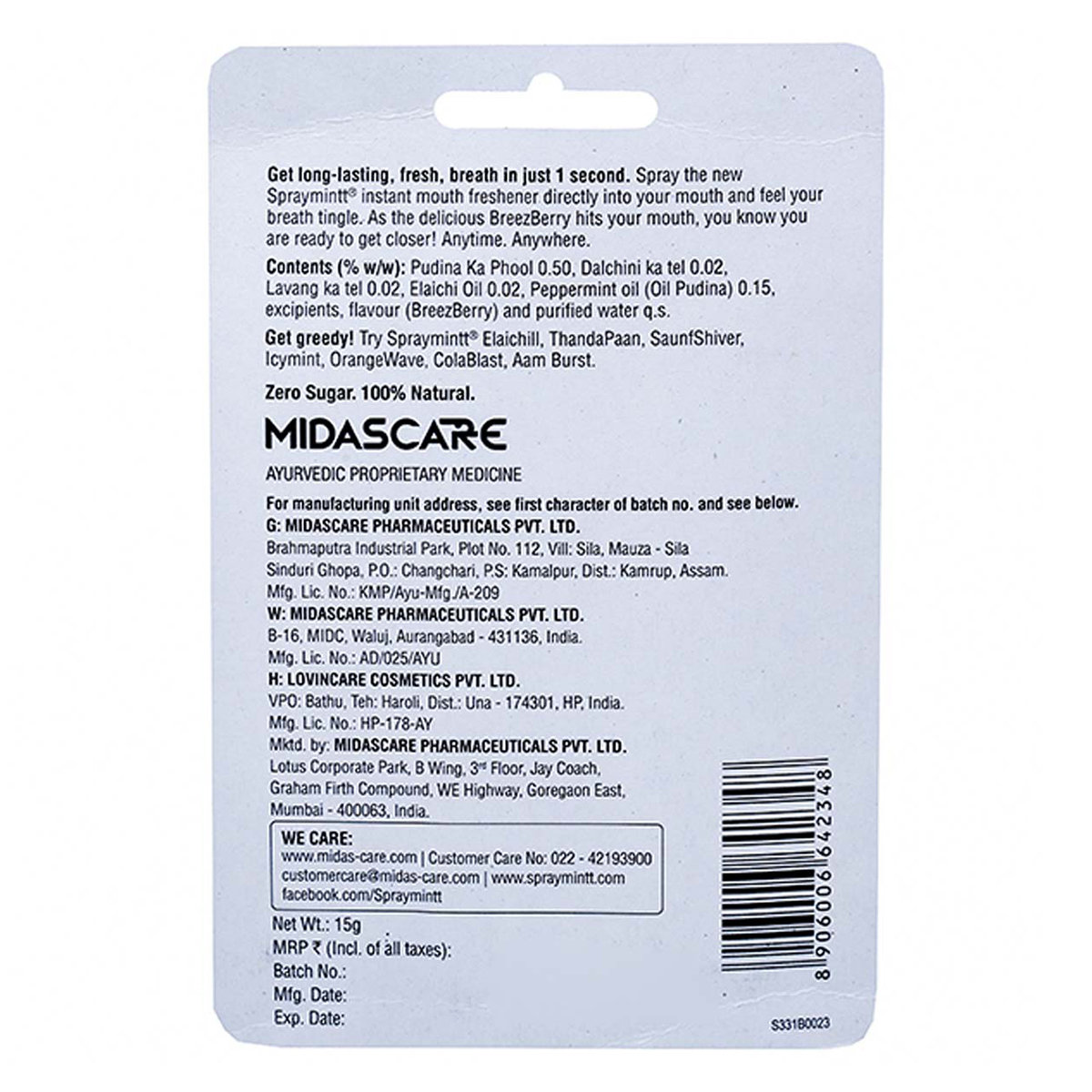 Spraymintt Breezberry Mouth Freshener, 15 gm, Pack of 1 Spraymintt Breezberry Mouth Freshener, 15 gm, Pack of 1