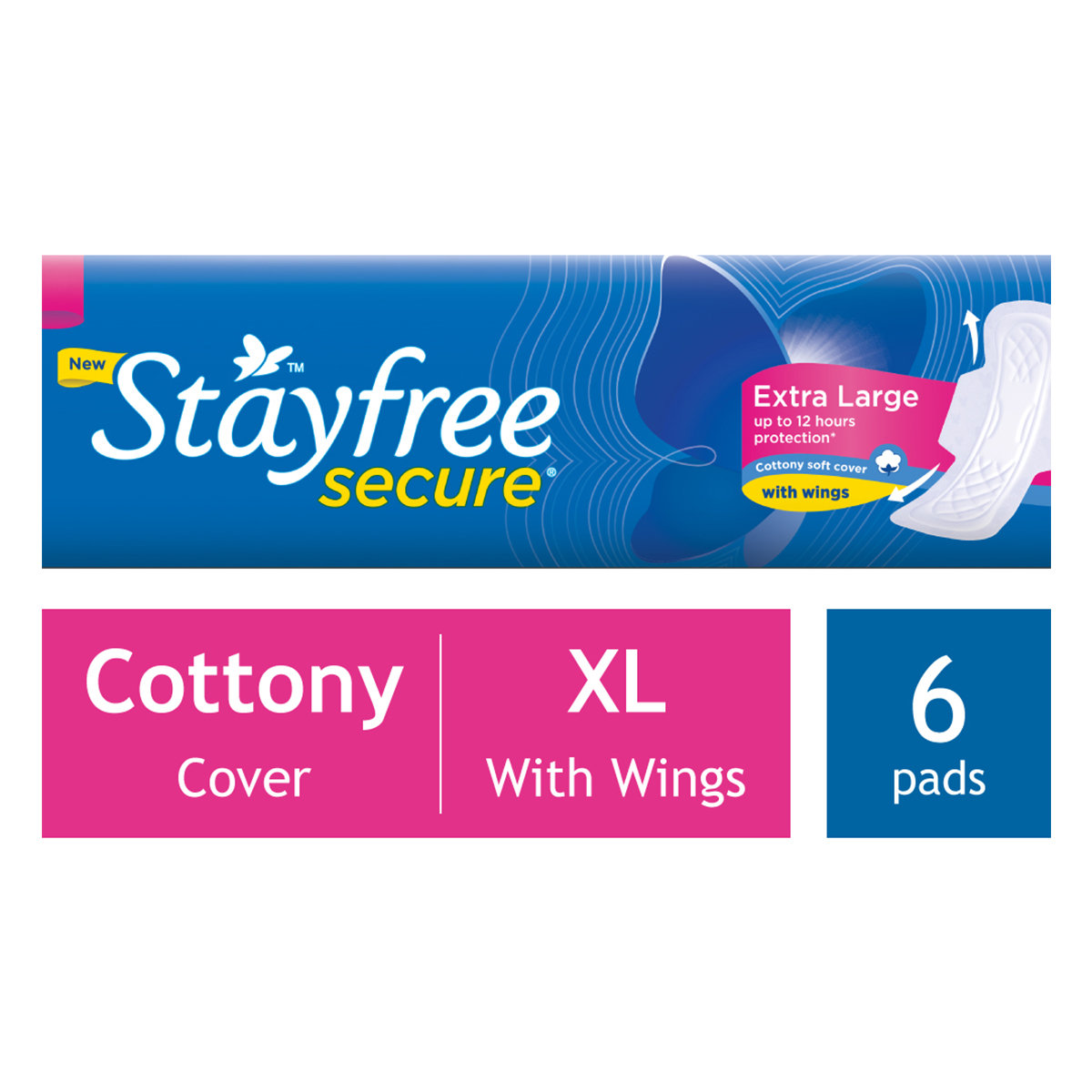 Stayfree Secure Cottony Soft Cover Pads With Wings XL, 6 Count, Pack of 1 Stayfree Secure Cottony Soft Cover Pads With Wings XL, 6 Count, Pack of 1