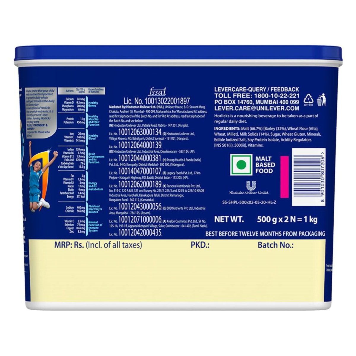 Horlicks Classic Malt Flavour Nutrition Drink Powder 1 kg (2x500 gm) | Support Immunity | Improves Bone & Muscle Health | Healthy Weight Gain, Pack of 1 Horlicks Classic Malt Flavour Nutrition Drink Powder 1 kg (2x500 gm) | Support Immunity | Improves Bone & Muscle Health | Healthy Weight Gain, Pack of 1