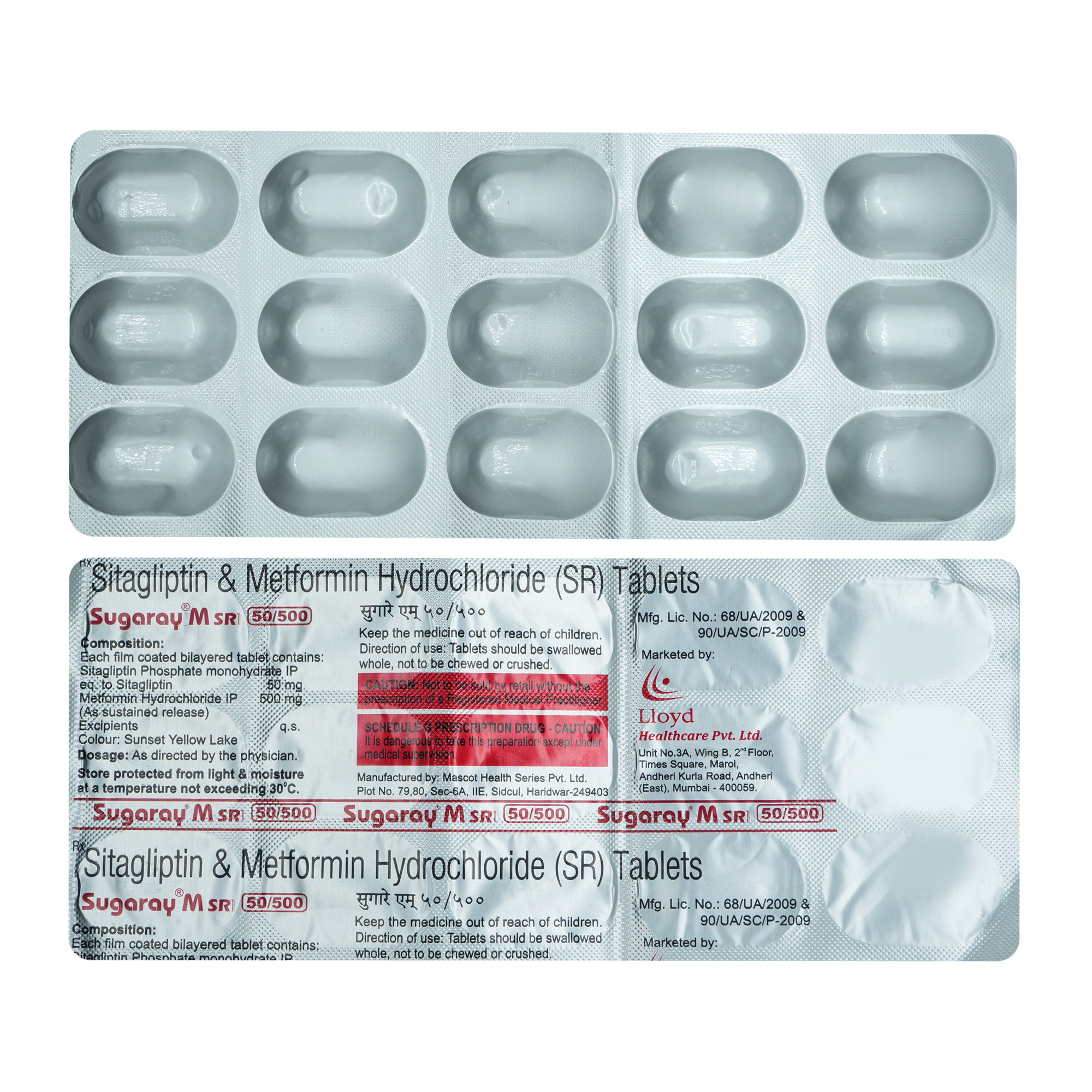 Sugaray M SR 50 mg/500 mg Tablet 15's, Pack of 15 TabletS Sugaray M SR 50 mg/500 mg Tablet 15's, Pack of 15 TabletS