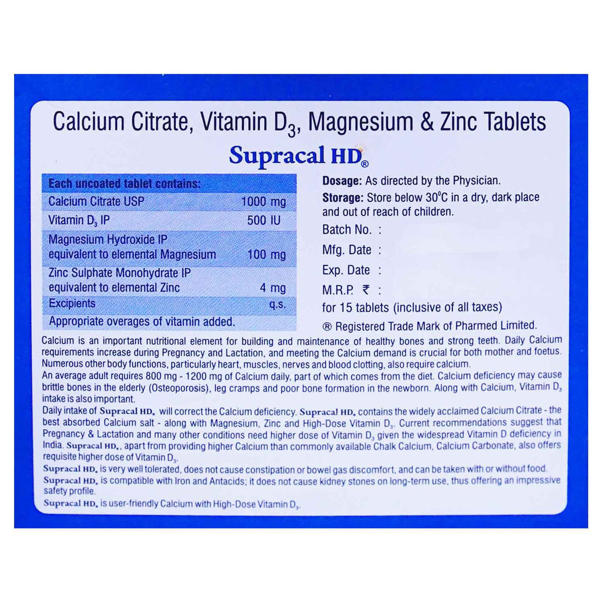Supracal HD Tablet 15's, Pack of 15 Supracal HD Tablet 15's, Pack of 15