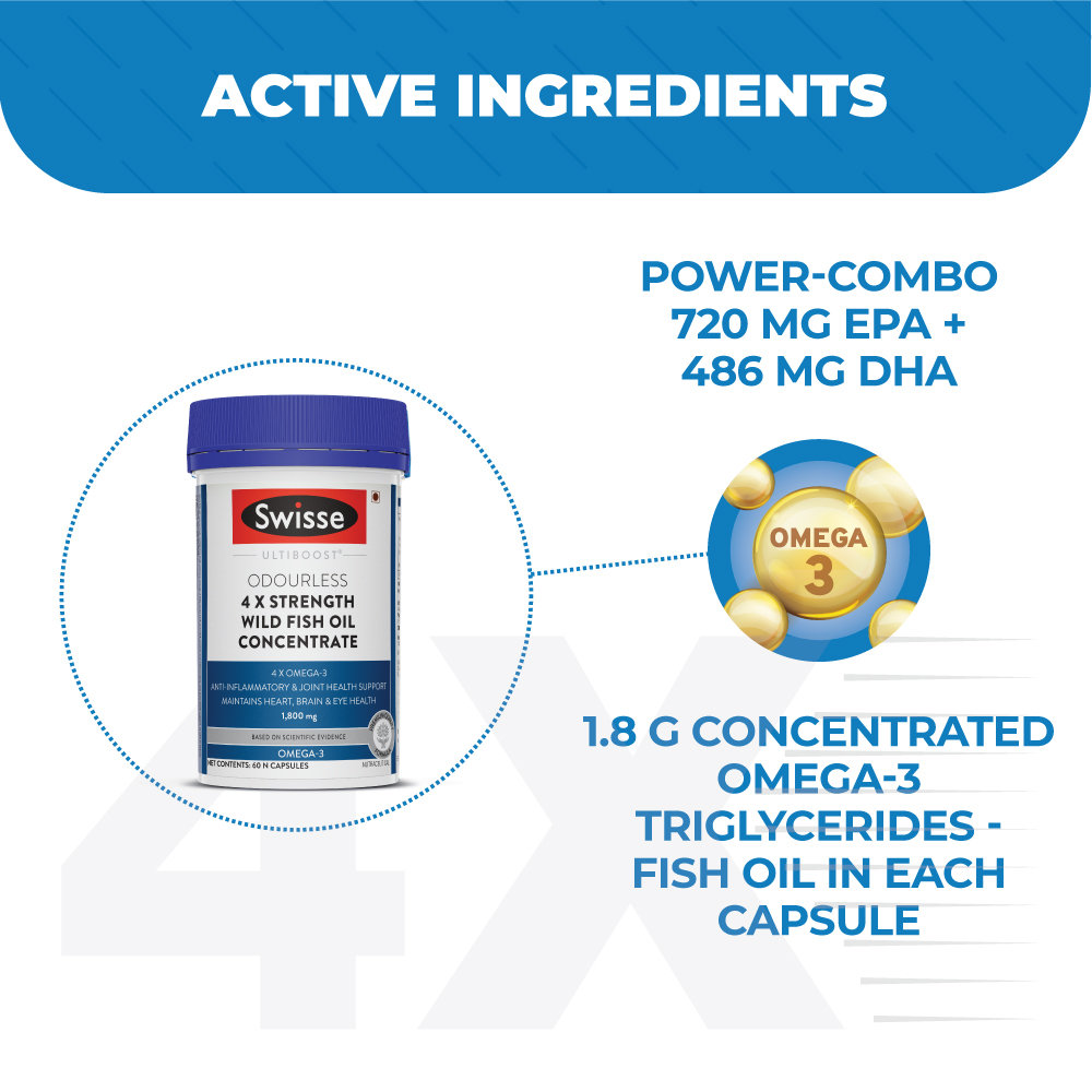 Swisse Ultiboost 1800 mg 4X Strength Wild Fish Oil, 60 Capsules, Pack of 1 Swisse Ultiboost 1800 mg 4X Strength Wild Fish Oil, 60 Capsules, Pack of 1