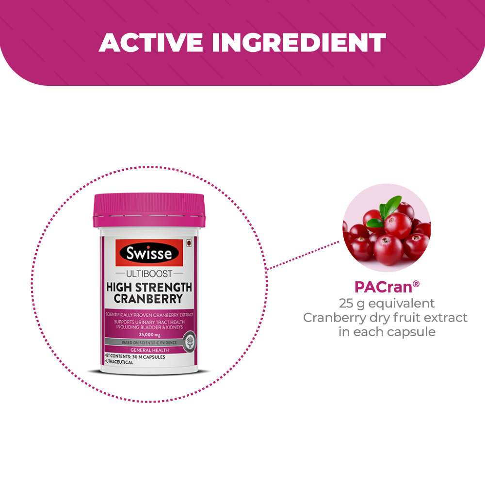 Swisse Ultiboost 25000 mg High Strength Cranberry, 30 Capsules, Pack of 1 Swisse Ultiboost 25000 mg High Strength Cranberry, 30 Capsules, Pack of 1