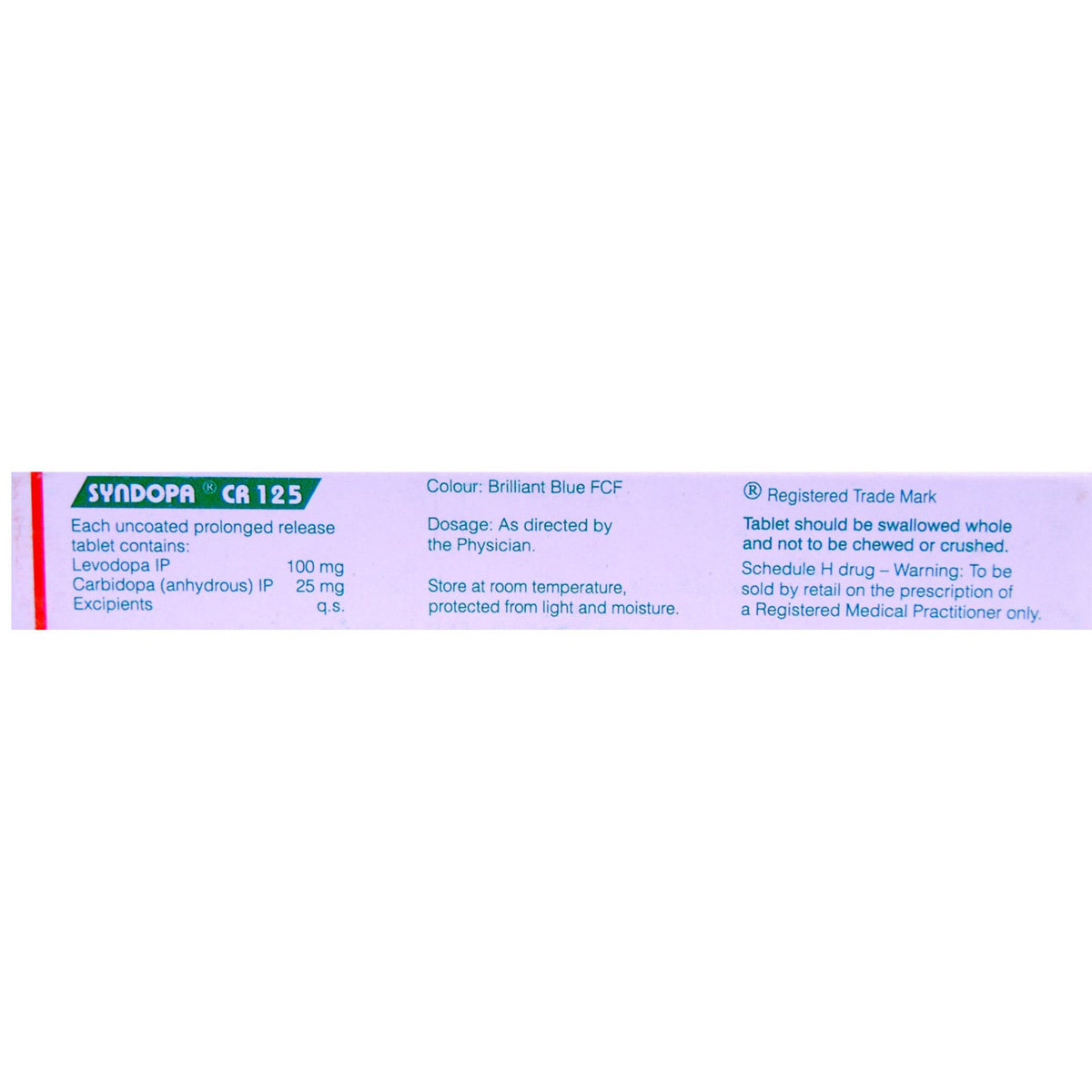 Syndopa CR 125 Tablet 10's, Pack of 10 TABLETS Syndopa CR 125 Tablet 10's, Pack of 10 TABLETS