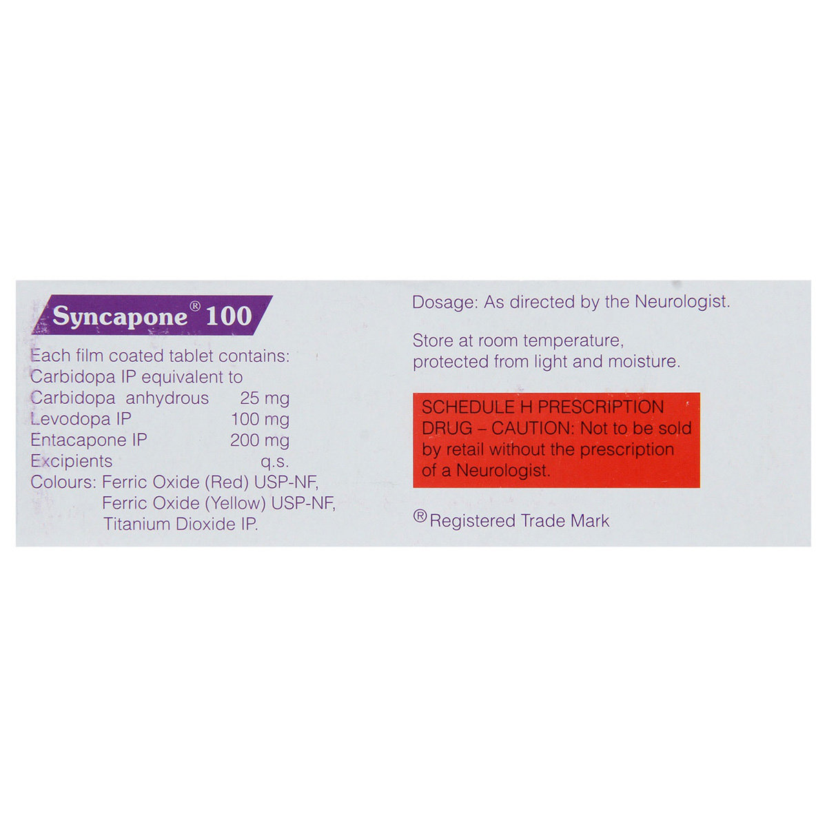Syncapone 100 Tablet 10's, Pack of 10 TabletS Syncapone 100 Tablet 10's, Pack of 10 TabletS