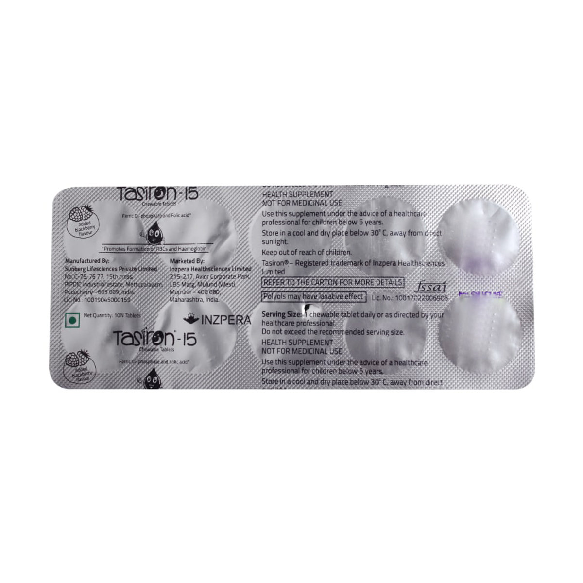 Tasiron-15 Blackberry Chewable Tablet 10's, Pack of 10 TABLETS Tasiron-15 Blackberry Chewable Tablet 10's, Pack of 10 TABLETS