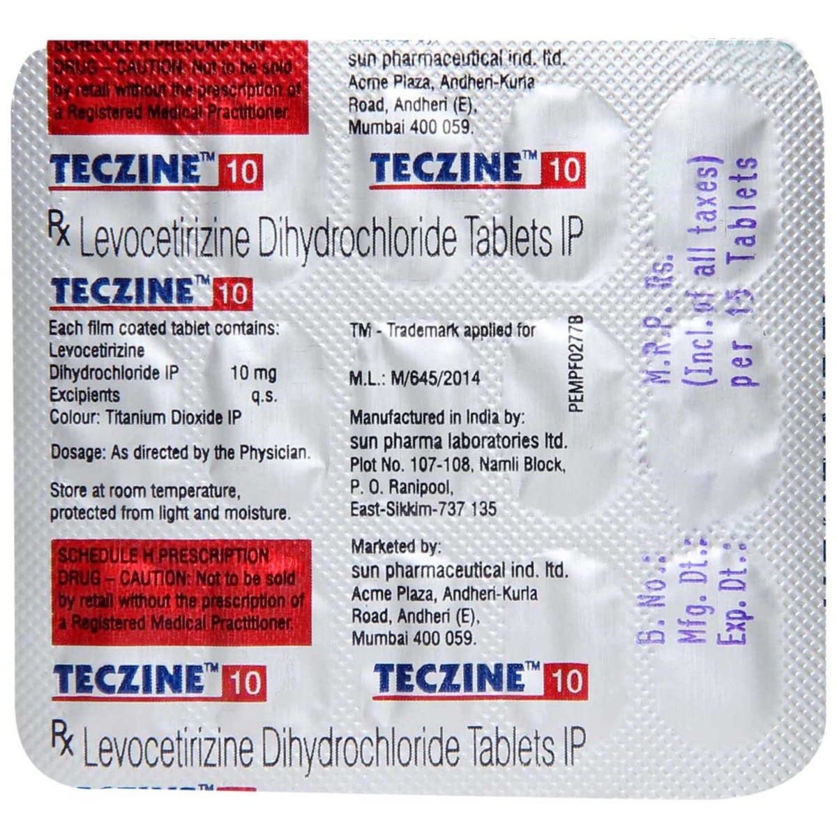 Teczine 10 Tablet 15's, Pack of 15 TABLETS Teczine 10 Tablet 15's, Pack of 15 TABLETS