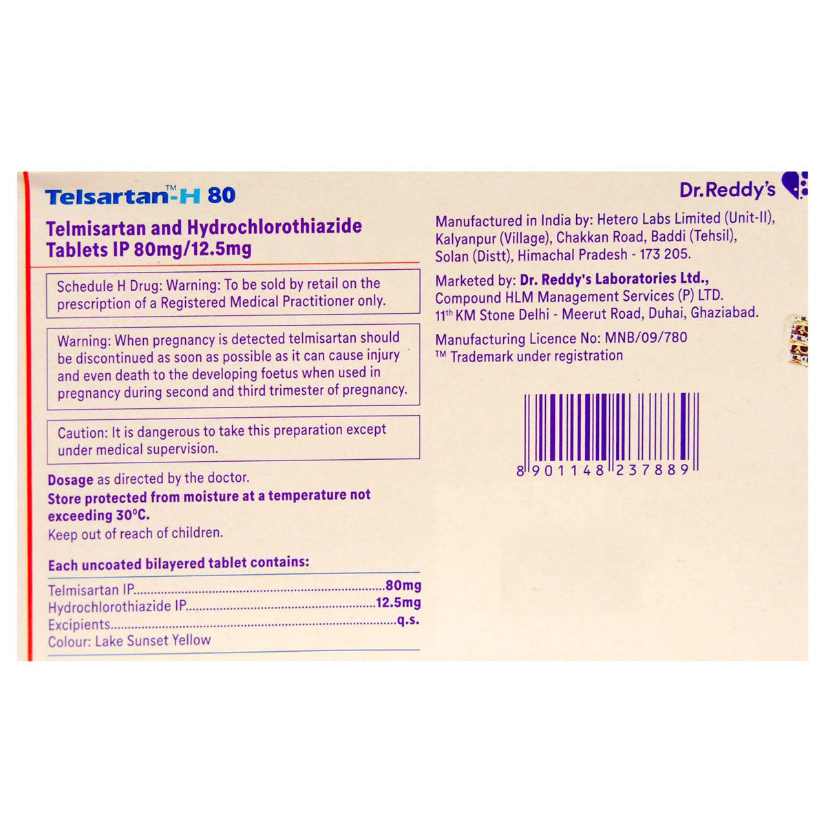 Telsartan-H 80 Tablet 14's, Pack of 14 Telsartan-H 80 Tablet 14's, Pack of 14