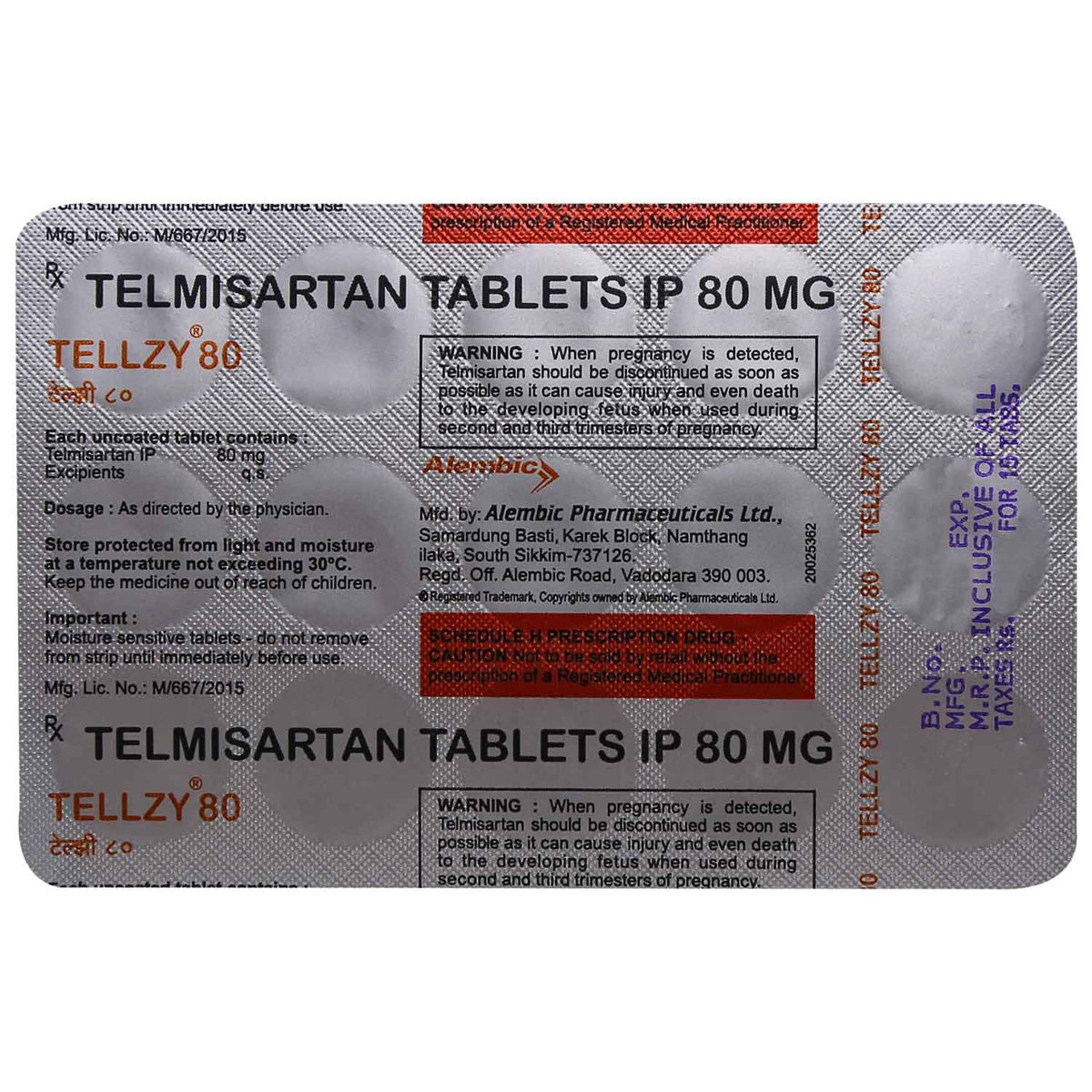 Tellzy 80 Tablet 15's, Pack of 15 TABLETS Tellzy 80 Tablet 15's, Pack of 15 TABLETS