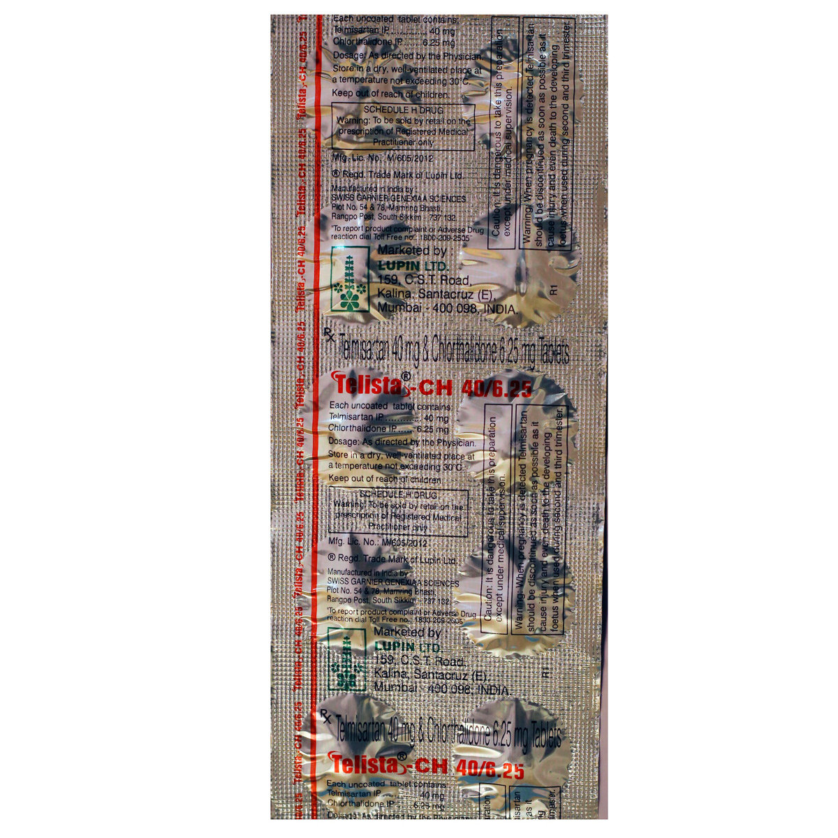 Telista CH 40\6.25 Tablet 10's, Pack of 10 Telista CH 40\6.25 Tablet 10's, Pack of 10