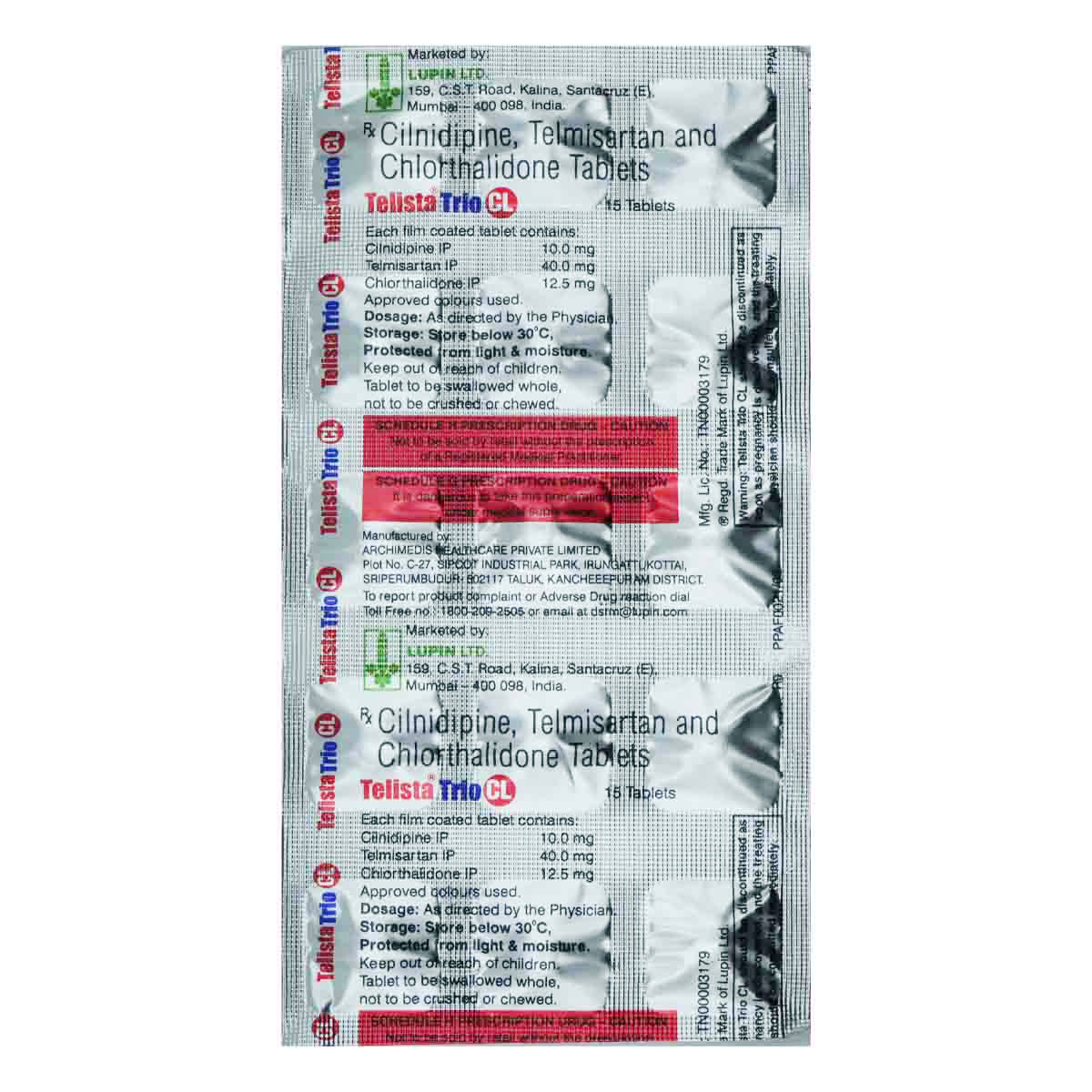 Telista Trio CL 12.5 mg Tablet 15's, Pack of 15 Telista Trio CL 12.5 mg Tablet 15's, Pack of 15