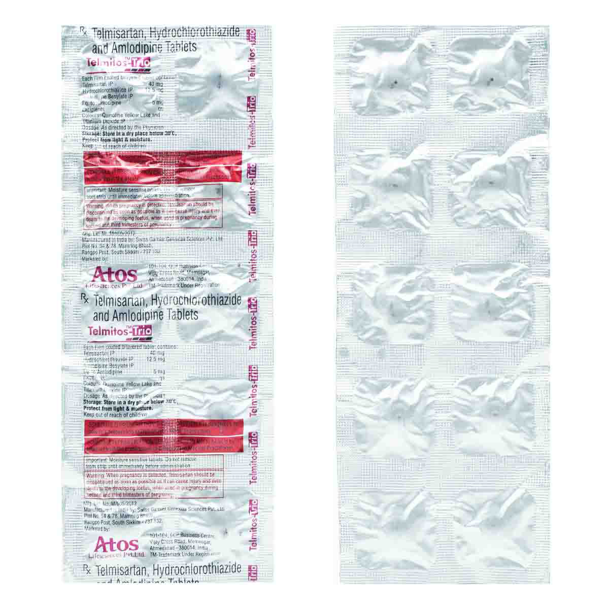 Telmitos-Trio 40 mg/12.5 mg/5 mg Tablet 10's, Pack of 10 TABLETS Telmitos-Trio 40 mg/12.5 mg/5 mg Tablet 10's, Pack of 10 TABLETS