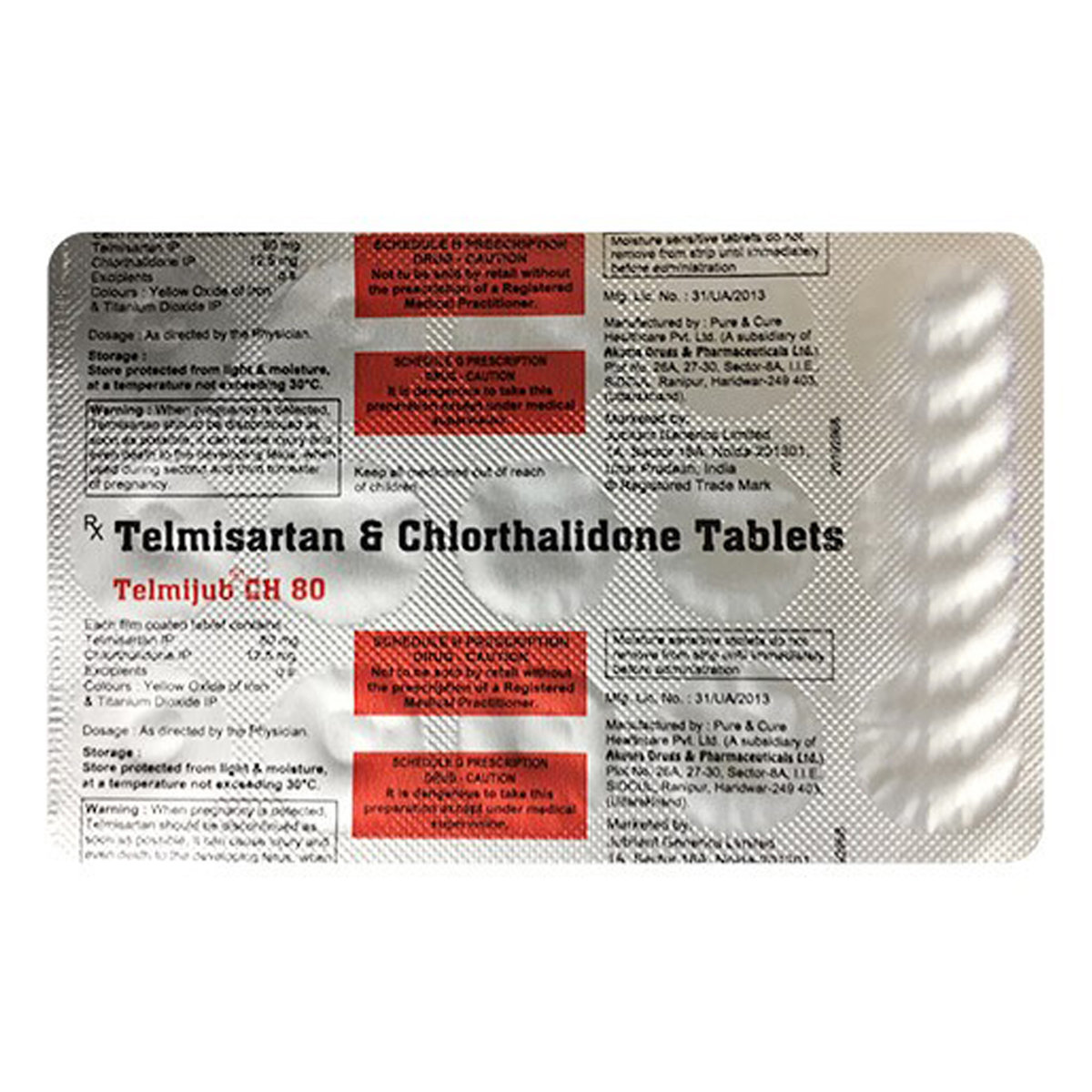 Telmijub CH 80 mg Tablet 15's, Pack of 15 TABLETS Telmijub CH 80 mg Tablet 15's, Pack of 15 TABLETS