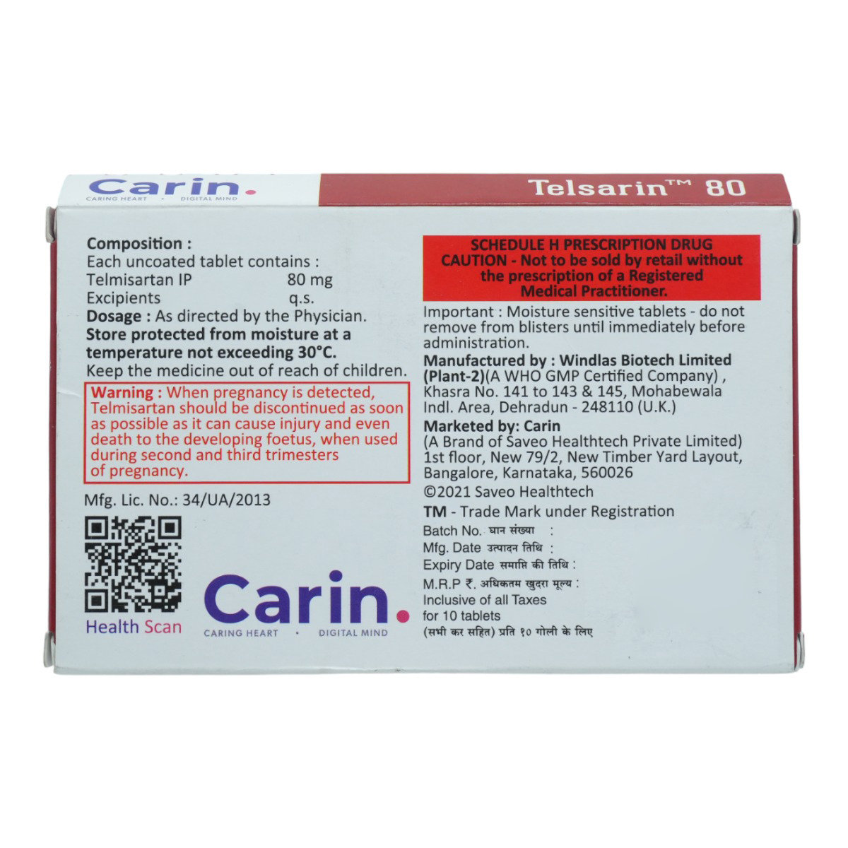 Telsarin 80 Tablet 10's, Pack of 10 TabletS Telsarin 80 Tablet 10's, Pack of 10 TabletS