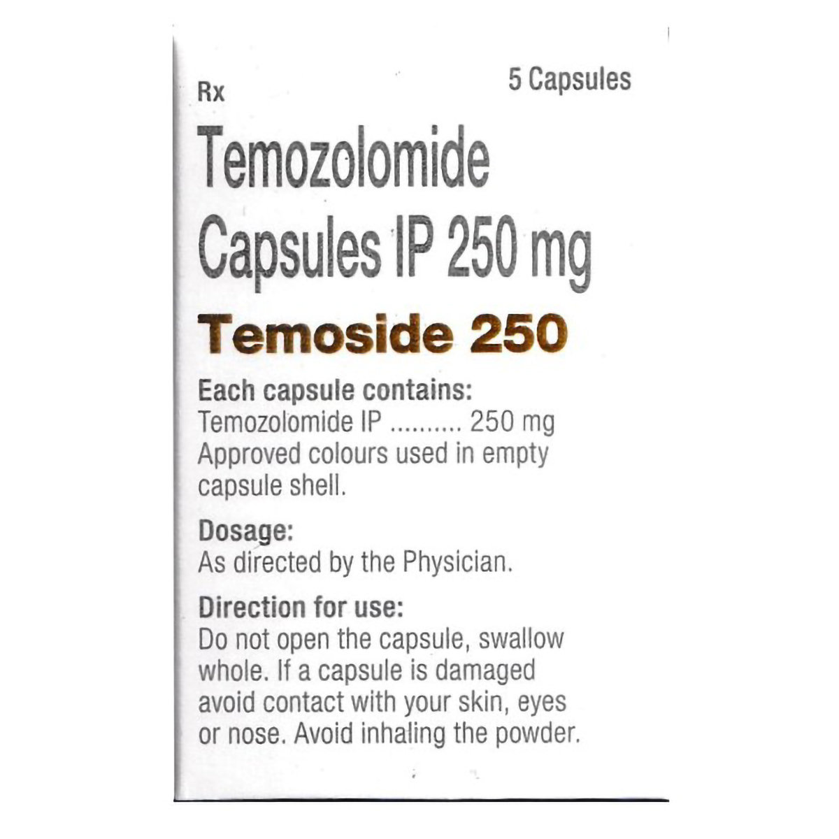 Temoside 250 Capsule 5's, Pack of 1 CAPSULE Temoside 250 Capsule 5's, Pack of 1 CAPSULE