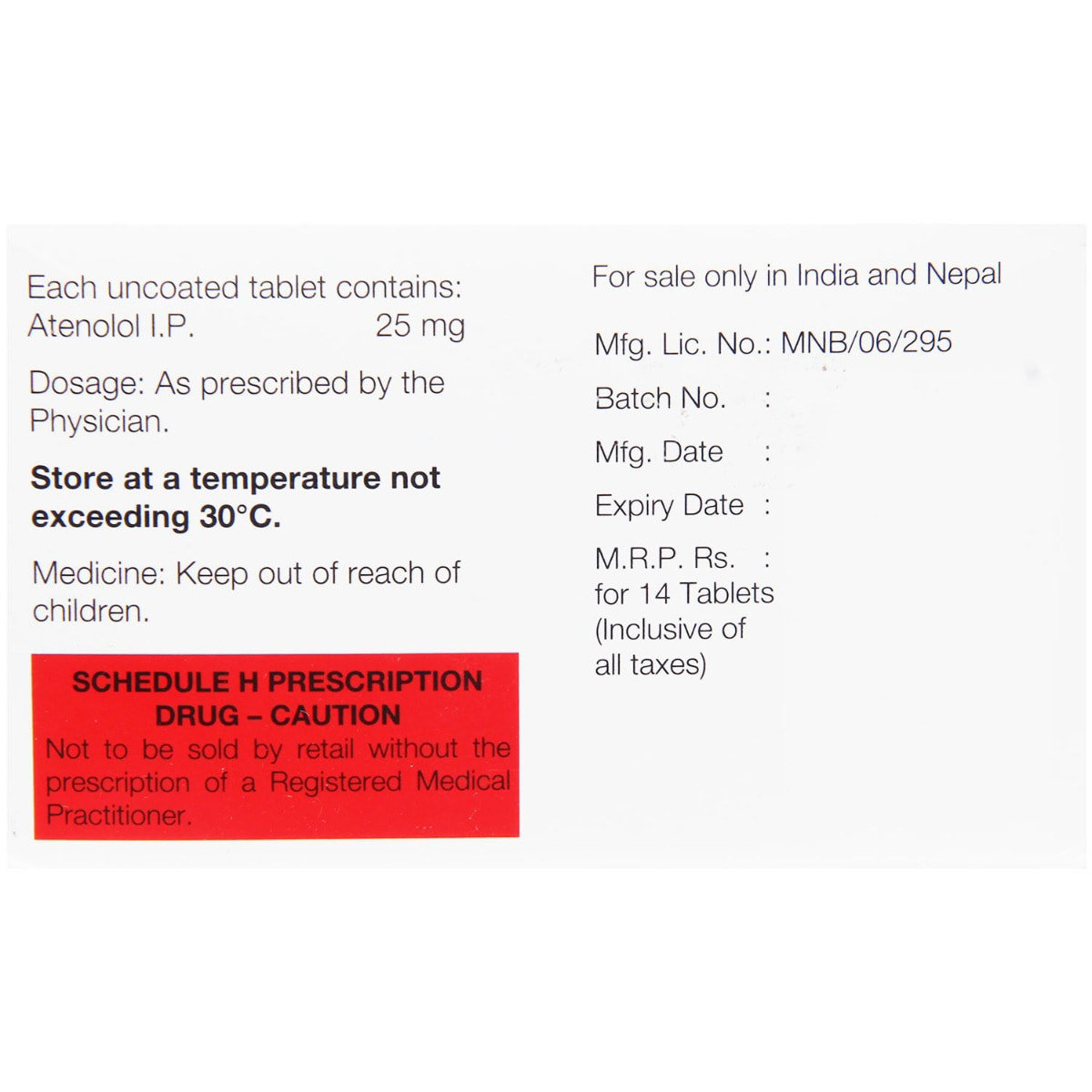 Tenormin 25 Tablet 14's, Pack of 14 TABLETS Tenormin 25 Tablet 14's, Pack of 14 TABLETS