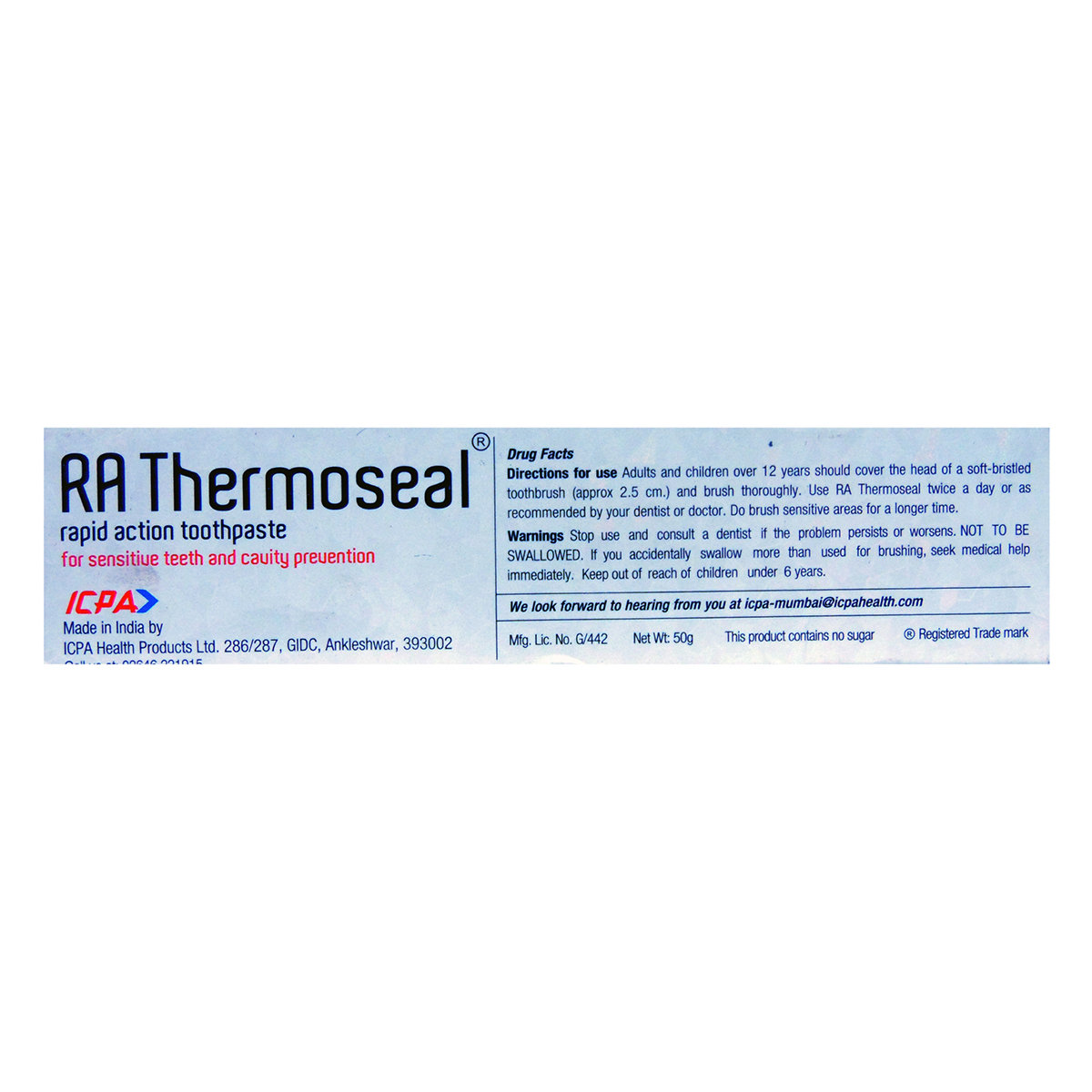 RA Thermoseal Rapid Action Mint Flavour Sensitive Teeth & Cavity Protection Toothpaste, 50 gm, Pack of 1 RA Thermoseal Rapid Action Mint Flavour Sensitive Teeth & Cavity Protection Toothpaste, 50 gm, Pack of 1